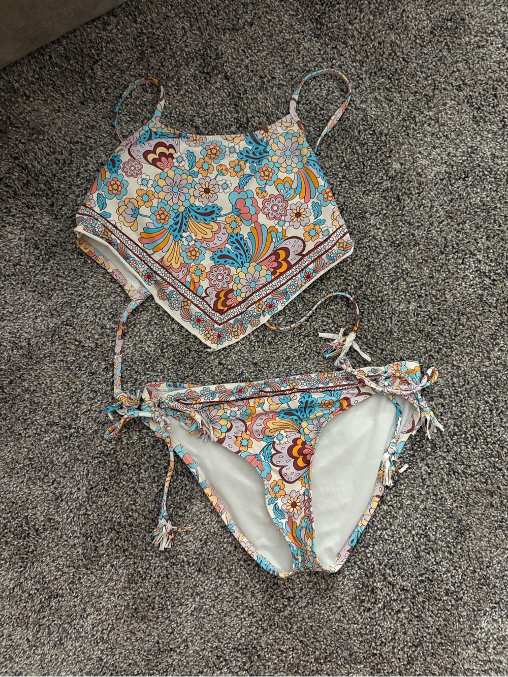 Hobie Kids Floral Bikini Set in Turquoise, Yellow, Pink, Brown